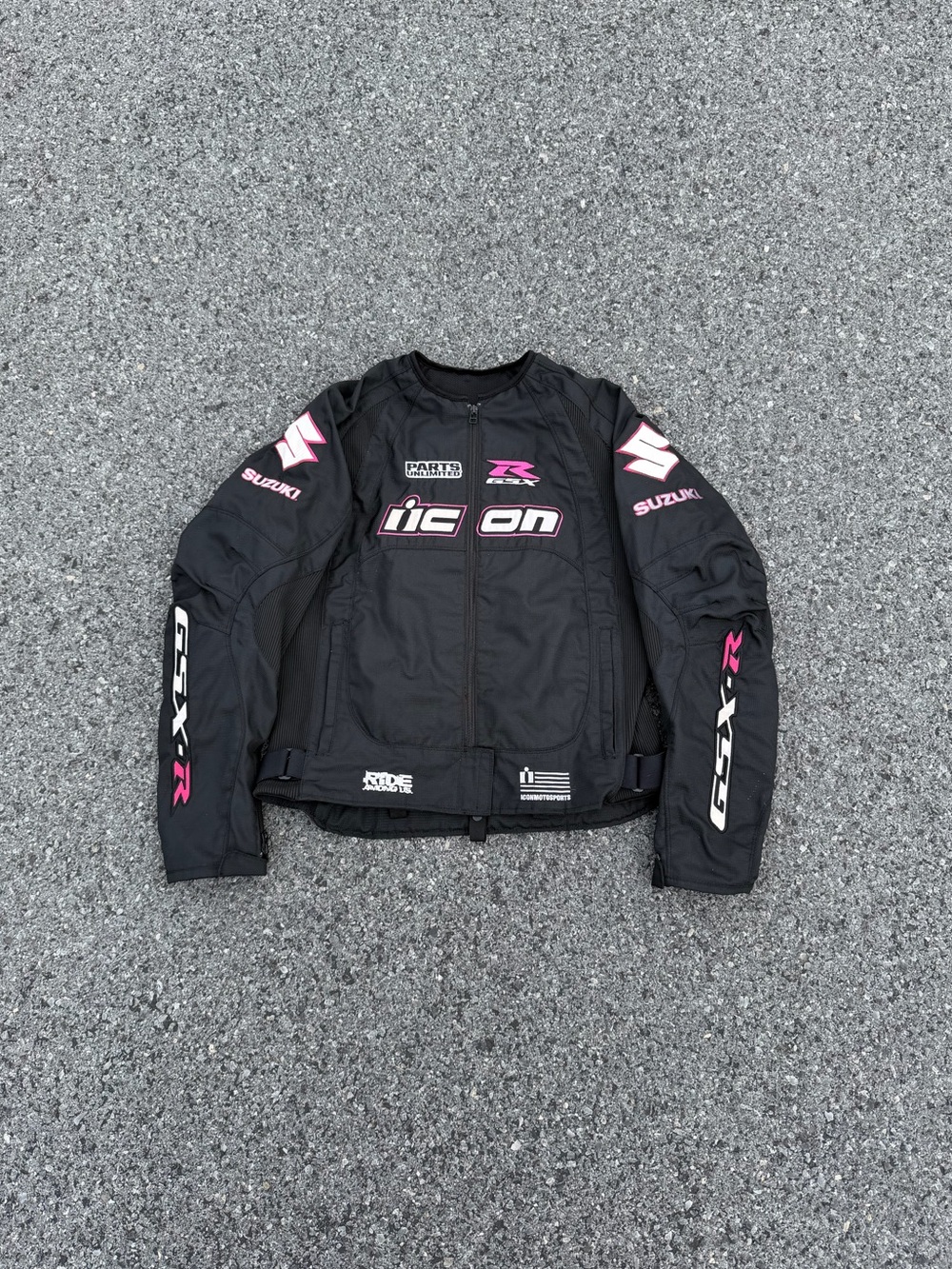 Icon Merc 3 Suzuki Motorcycle Racing Armored Jacket Womens Size XL Black Pink